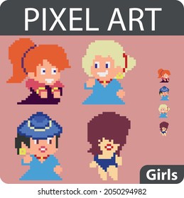 Conjunto de caracteres de píxel en estilo de arte