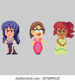 Set of pixel characters in art style