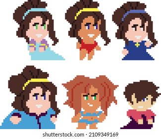 Set of pixel characters in art style