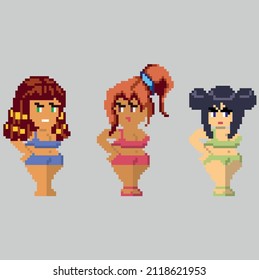 Set of pixel characters in art style
