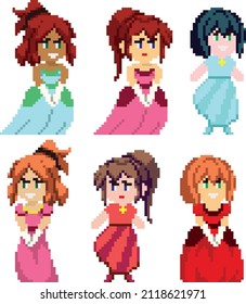 Set of pixel characters in art style
