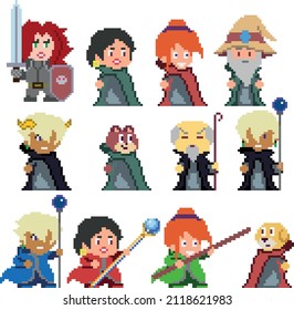 Set of pixel characters in art style