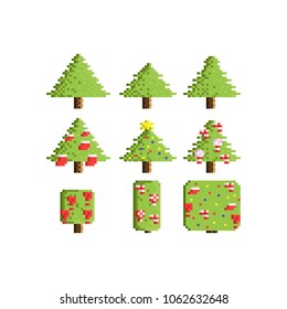 Set pixel christmas tree .8 bit tree vector illustration.