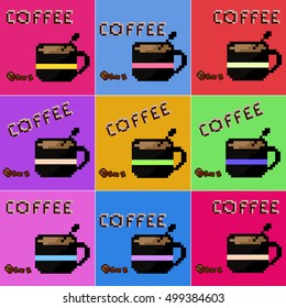 Set of pixel colorful coffee cups