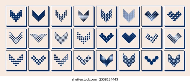 Set of pixel dot abstract letter V logo