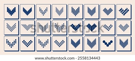 Set of pixel dot abstract letter V logo