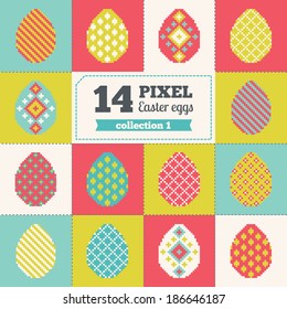 Set of pixel Easter eggs. 