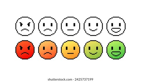 Set of pixel emojis. Emoji sticker icons. Flat and linear style. Vector icons