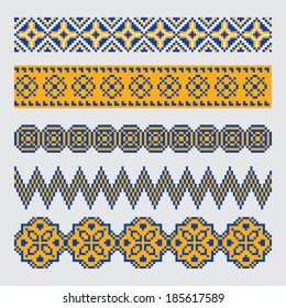 Set of pixel ethnic seamless border ornament