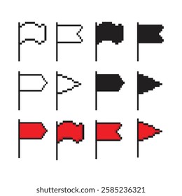 Set Of Pixel Flag Icon Vector Design.