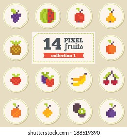 Set of pixel fruits