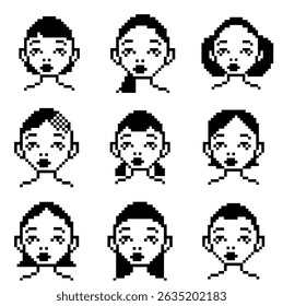 set of pixel girls faces