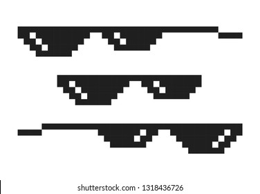 Set of pixel glasses in art style 8-bit. Internet meme. Thug life. Template design for photos, pictures, caricature. Vector illustration