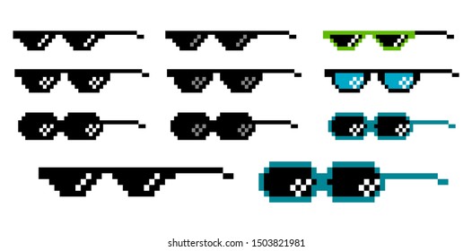 set of pixel glasses concept. easy to modify