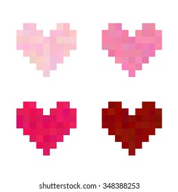 Set of pixel hearts. Valentine's day heart icons.