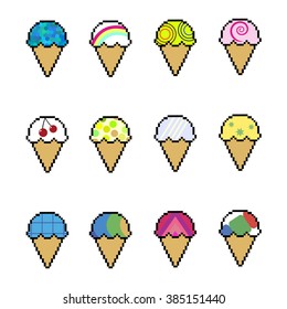 Set of Pixel Ice Cream Icons. 