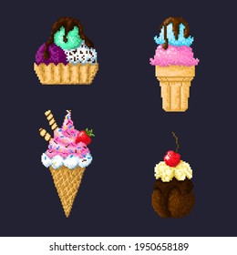Set of pixel ice-cream. Four variation of ice-cream in different forms.