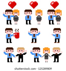 Set of pixel icon. Office theme vector illustration