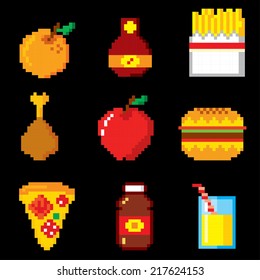 Set Of Pixel Icons. Fast Food.