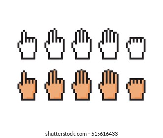 Set of pixel icons of hand. Score, one, two, three, four