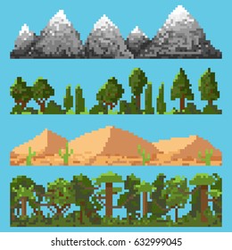 Set of pixel landscape elements for games and mobile applications