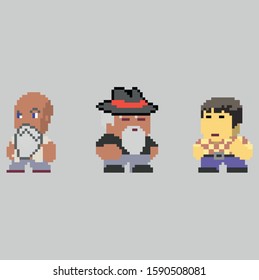 Set of pixel men characters in art style