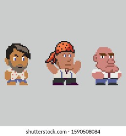Set of pixel men characters in art style