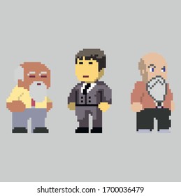 Set of pixel men characters in art style
