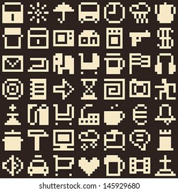 Set of pixel objects. Seamless background