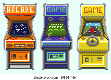 A set of pixel old gaming machines. For games and mobile applications.