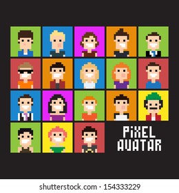 Set Of Pixel People Avatar, Vector Illustration