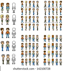 set of pixel people with frame of move