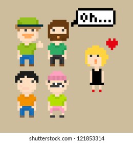 Set of pixel people icons, vector