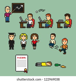 Set of pixel people icons, vector