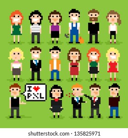 Set of pixel people icons, vector illustration