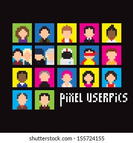 Set of pixel people userpics, vector illustration