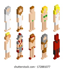 Set of pixel People, vector illustration