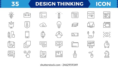 Set of pixel Perfect design thinking Icons. Simple line art style icons pack. Vector illustration,editable stroke.
