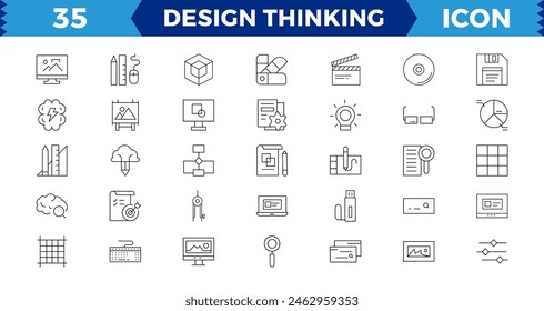 Set of pixel Perfect design thinking Icons. Simple line art style icons pack. Vector illustration,editable stroke.
