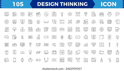 Set of pixel Perfect design thinking Icons. Simple line art style icons pack. Vector illustration,editable stroke.
