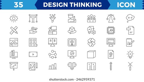 Set of pixel Perfect design thinking Icons. Simple line art style icons pack. Vector illustration,editable stroke.

