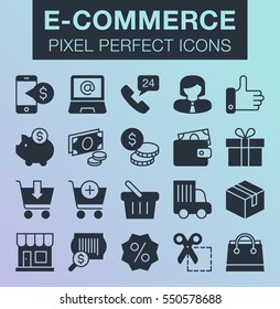 Set of pixel perfect e-commerce icons for mobile apps and web design. 