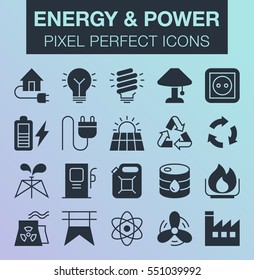 Set of pixel perfect energy and power icons for mobile apps and web design. 