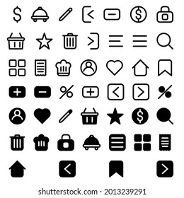 Set pixel perfect icon for food, ecommerce and shop apps or website