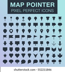 Set of pixel perfect map pointer icons for mobile apps and web design. 
