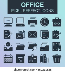 Set of pixel perfect office icons for mobile apps and web design. 