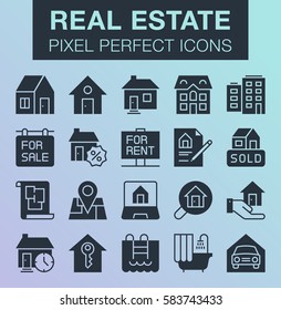 Set of pixel perfect real estate icons for mobile apps and web design. 