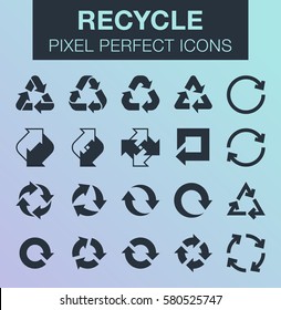 Set of pixel perfect recycle icons for mobile apps and web design. 