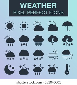 Set of pixel perfect weather icons for mobile apps and web design. 