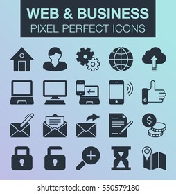 Set of pixel perfect web and business icons for mobile apps and web design. 